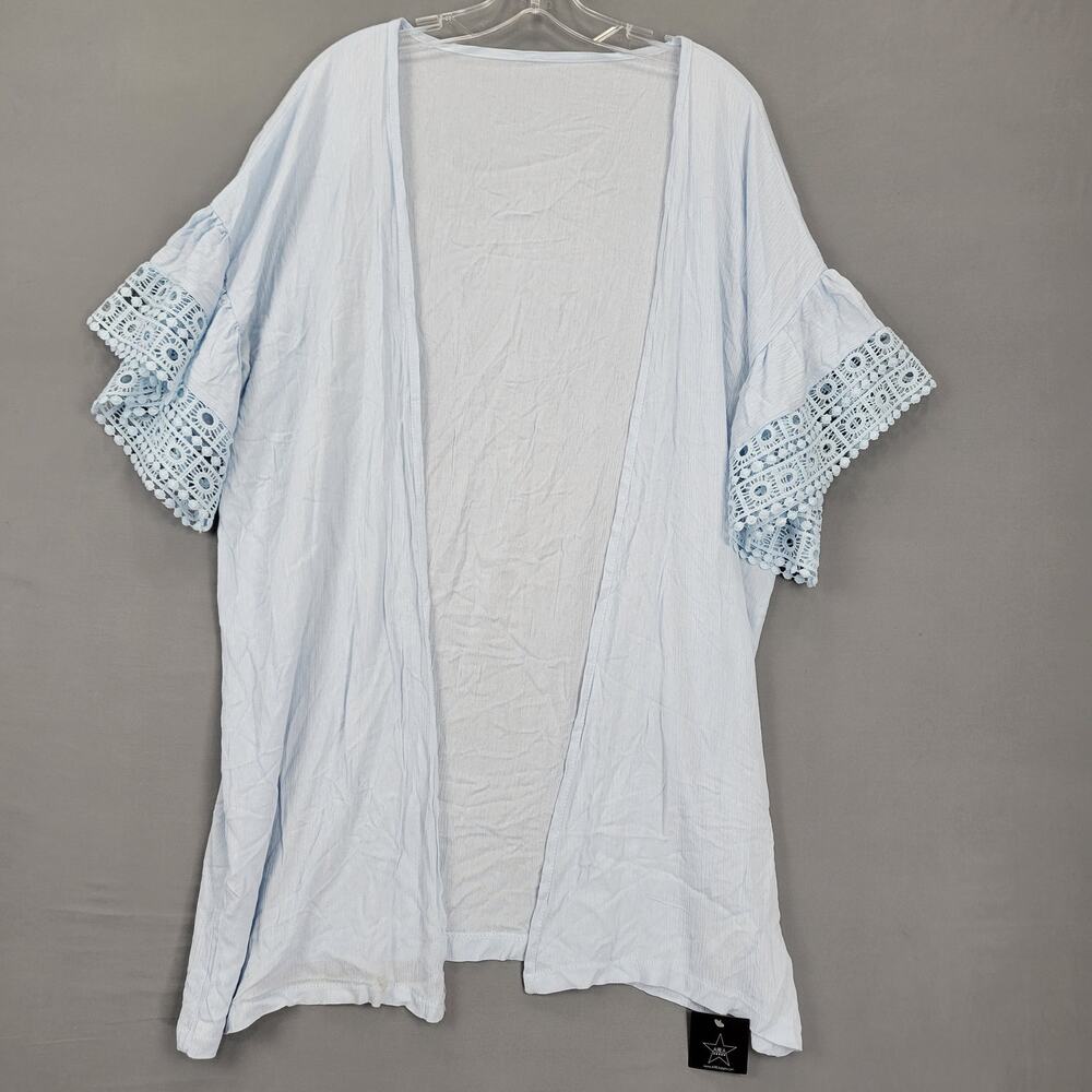 Area Women Shirt One Size Blue Lightweight Cardigan Lacy Bell Short Bell Sleeves
